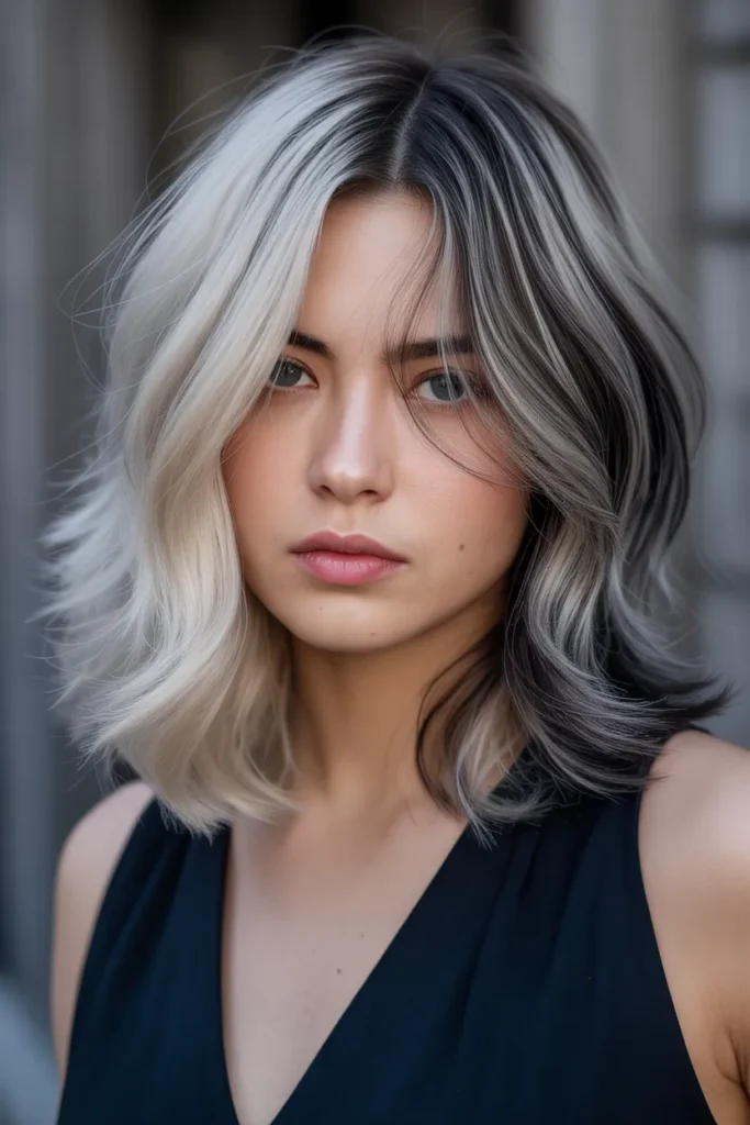 Ash Blonde and Charcoal Calico Hair Style