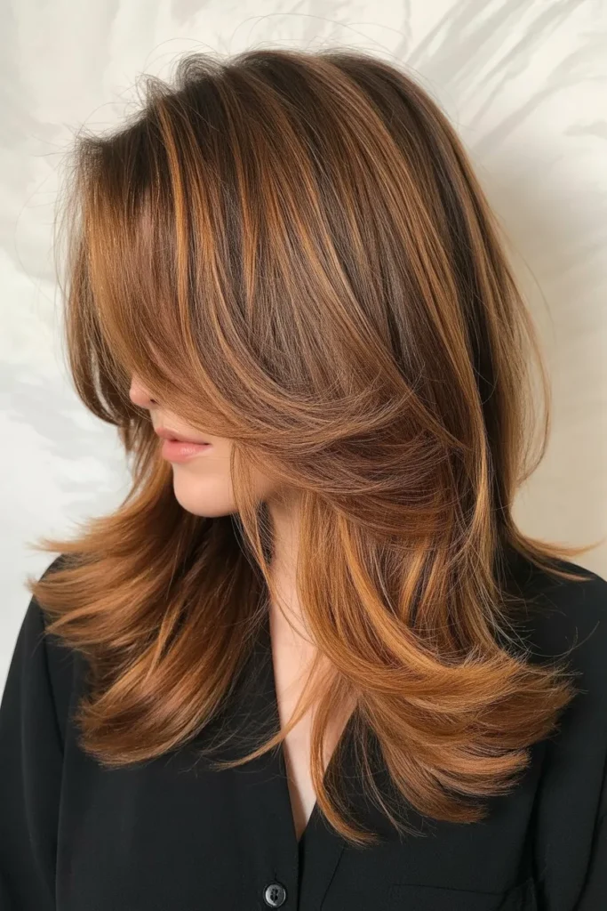 Auburn Balayage on Layered Haircut