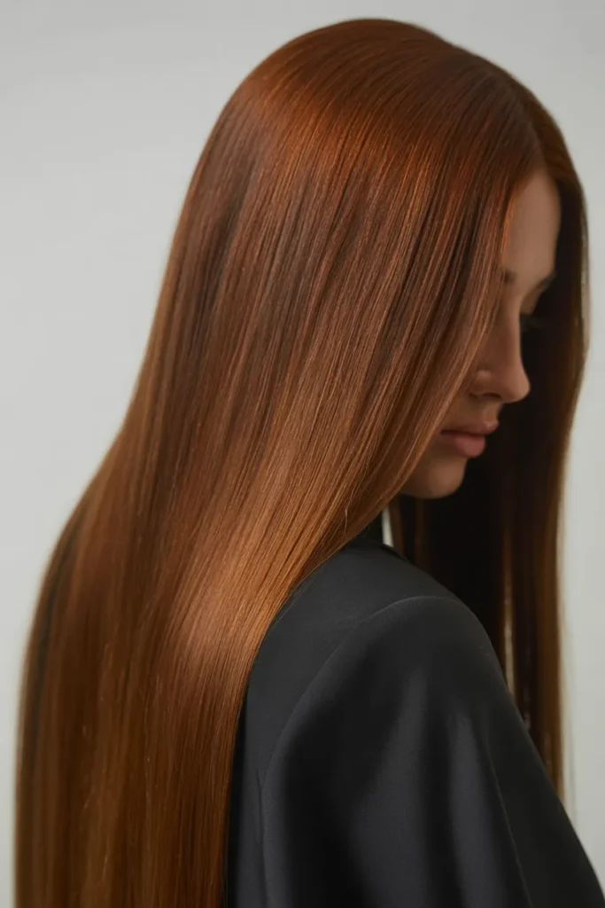 Auburn Balayage on Sleek Long Hair