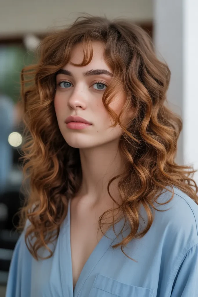 Auburn Balayage with Soft Curls