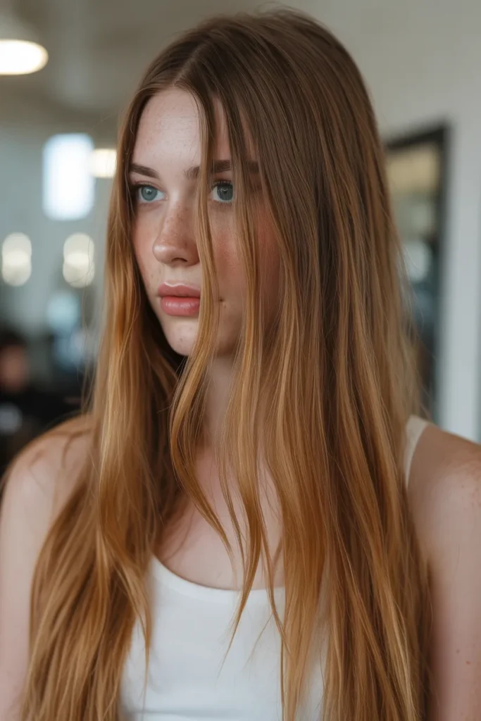 Auburn Balayage with Subtle Highlights on Long Hair