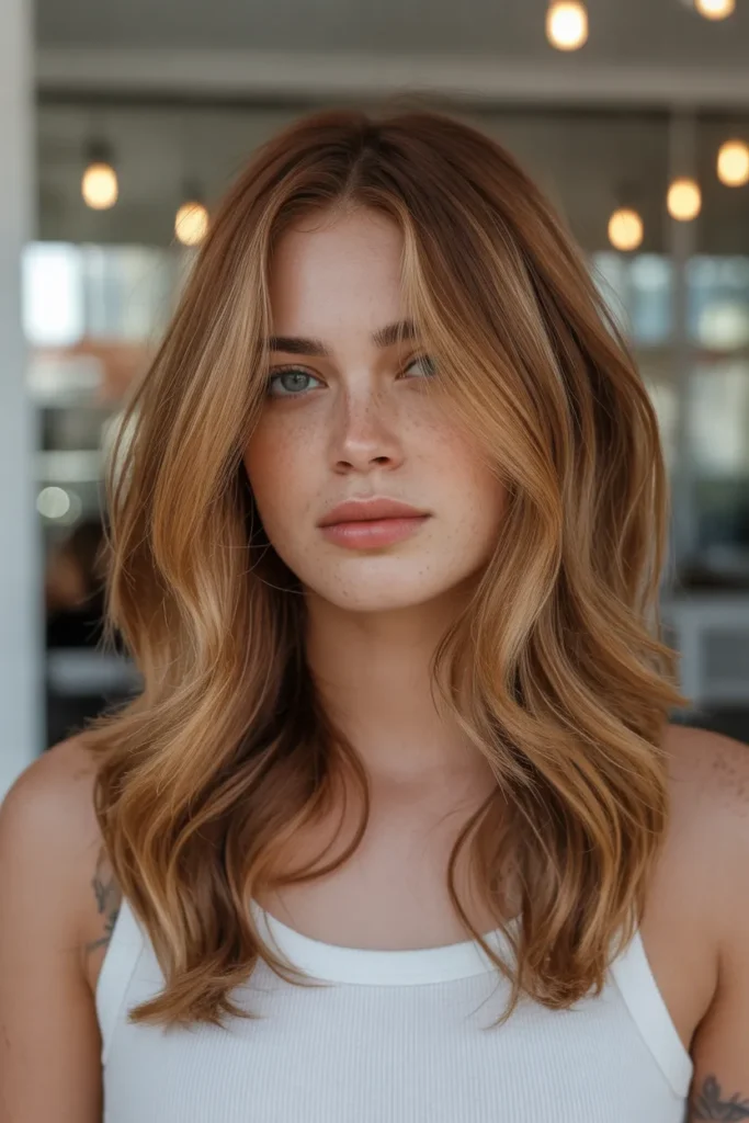 Auburn Balayage with Sun-Kissed Effect