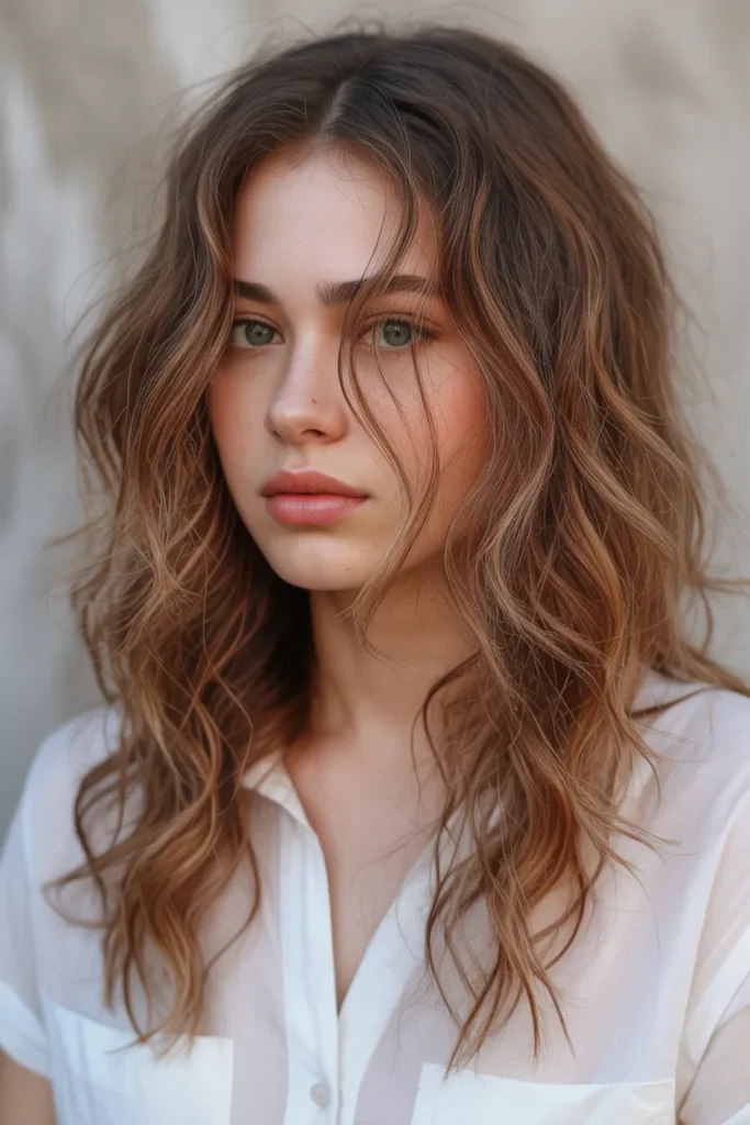 Auburn Balayage with Tousled Waves