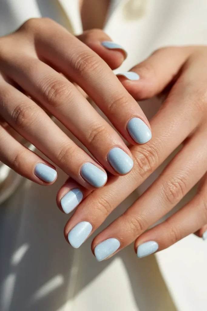  Baby Blue Short Nails