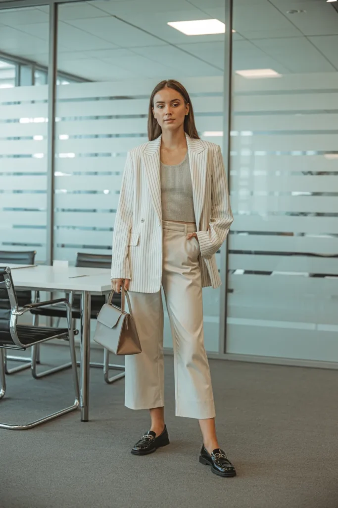 Blazer with Knit Top and Cropped Pants