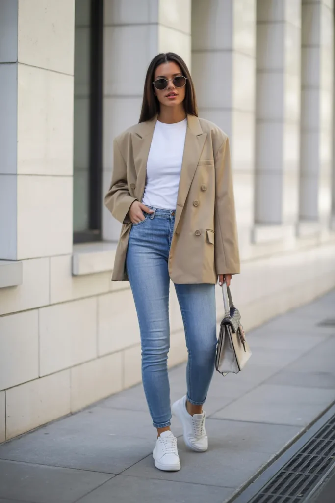 Blazer with T-Shirt and Sneakers
