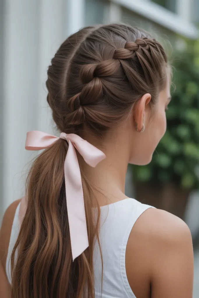 Braided Ponytail with Ribbon

