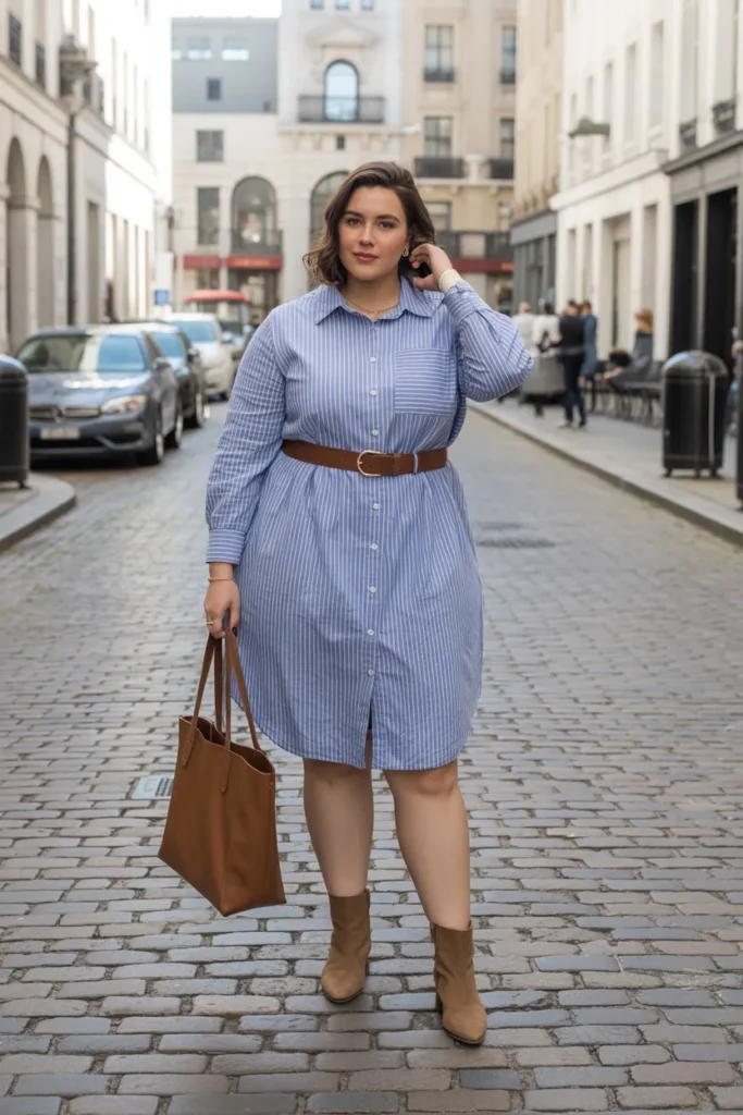 Button-Down Shirt Dress with Belt