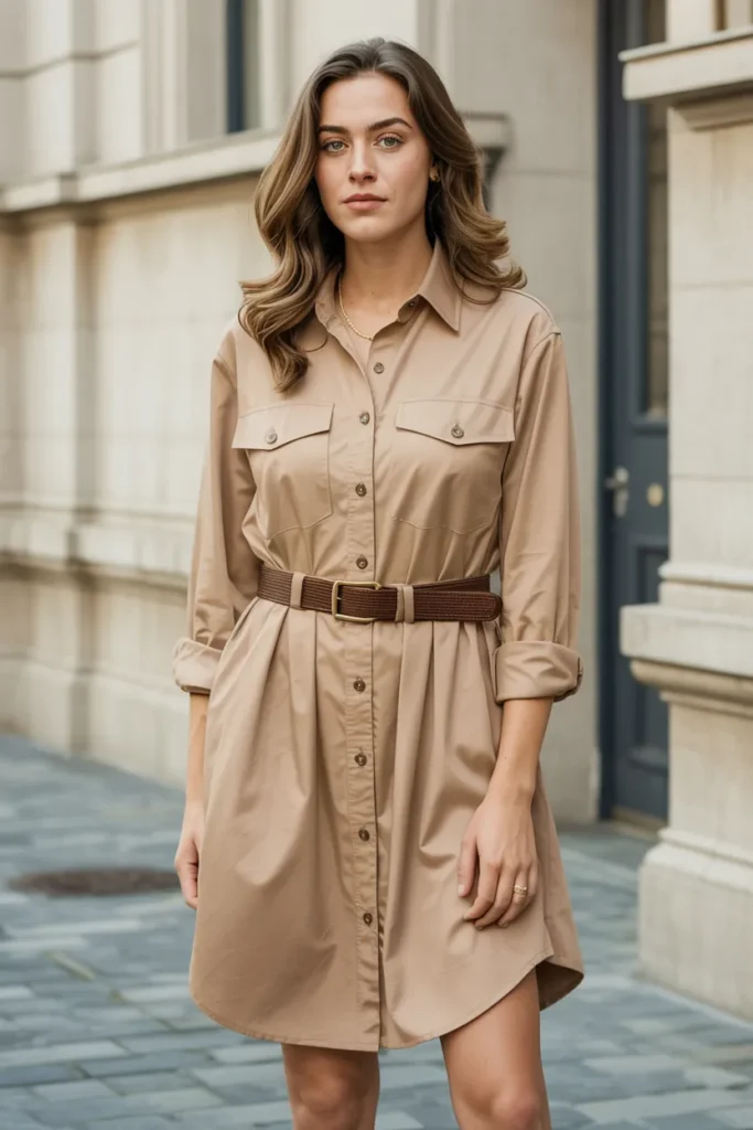 Button-Front Shirt Dress with Belt