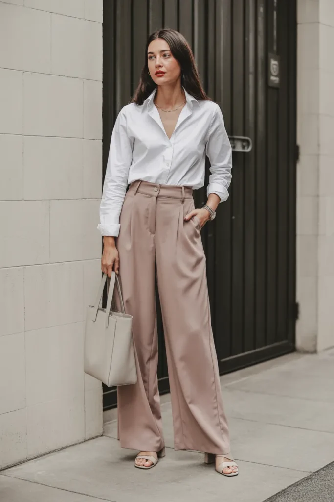 Button-Up Shirt with High-Waist Wide-Leg Pants