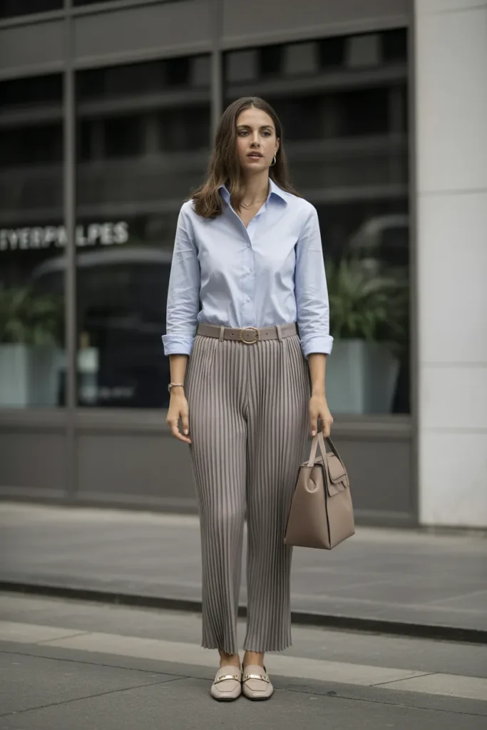 Button-Up Shirt with Pleated Trousers