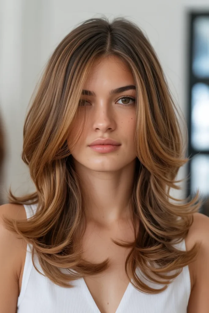 Caramel Brown Hair with Layered Waves