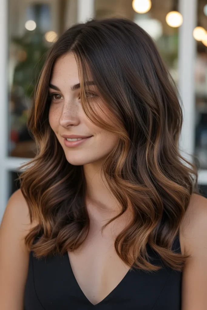 Caramel Highlights on Dark Brown Hair