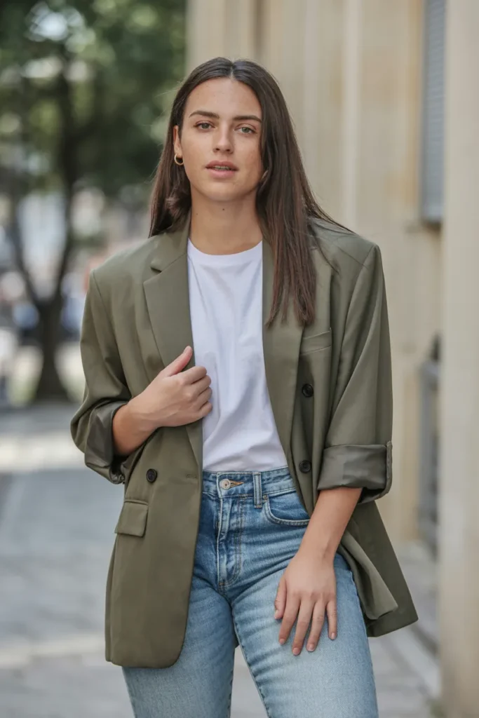 Casual Blazer with Basic Tee and Jeans