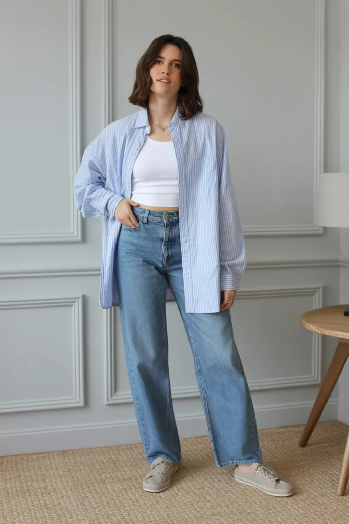 Casual Button-Down Shirt with Straight Jeans