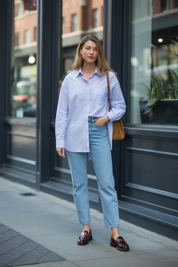 Casual Button-Down Shirt with Straight Jeans