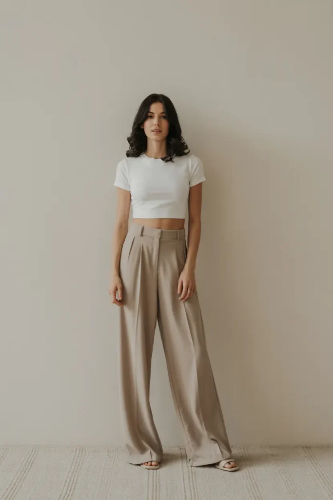 Casual Crop Top with High-Waist Trousers