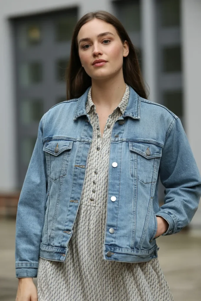 Casual Denim Jacket with Printed Dress