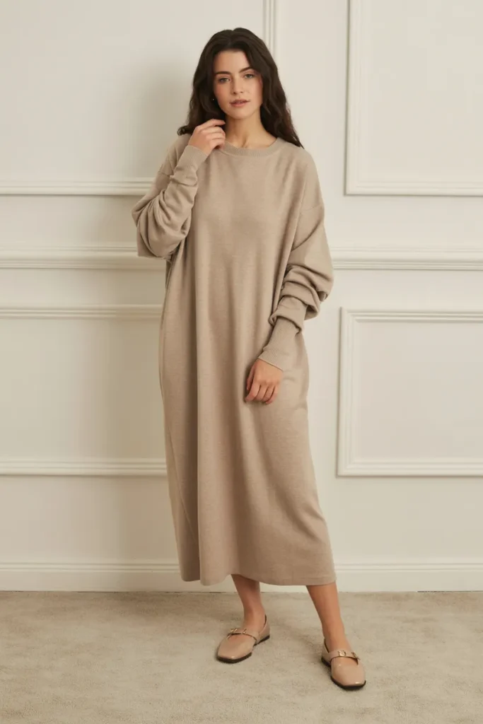 Casual Knit Dress with Flat Shoes