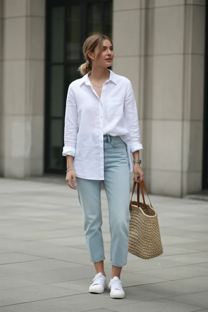 Casual Linen Shirt with Cropped Jeans