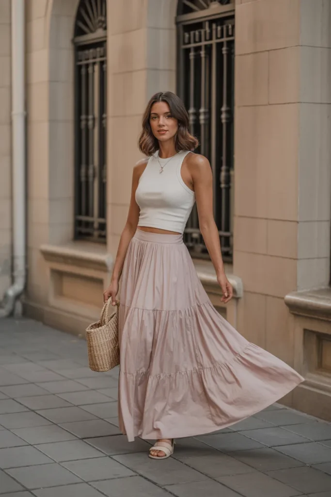 Casual Maxi Skirt with Fitted Top