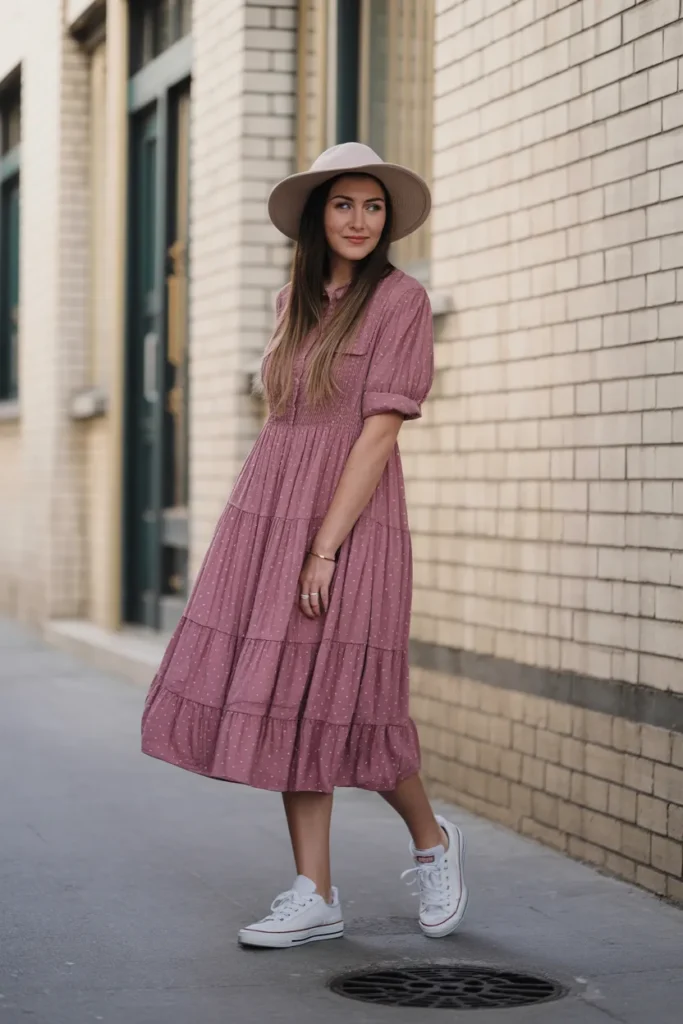 Casual Midi Dress with Sneakers