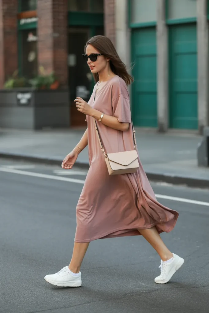 Casual Midi Dress with Sneakers