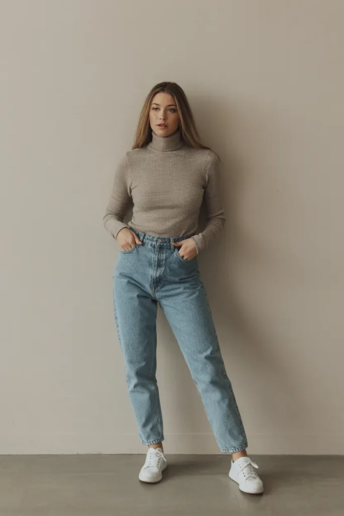Casual Turtleneck with Mom Jeans