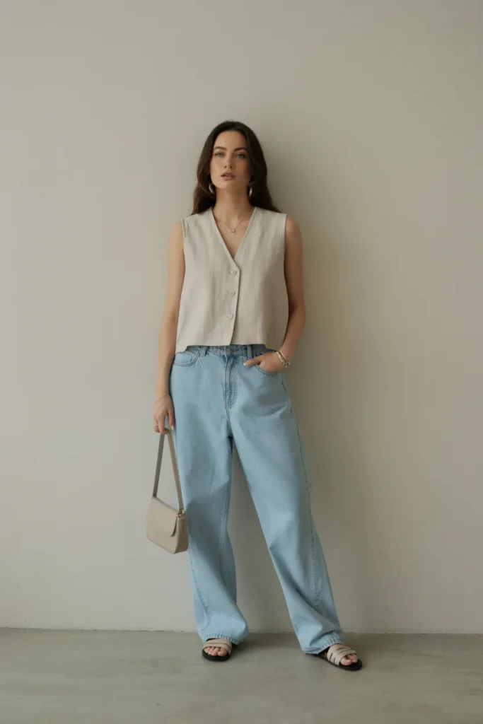 Casual Vest Top with Loose Denim