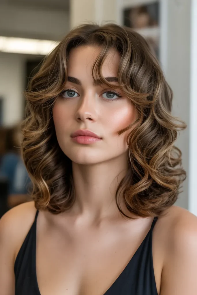 Chestnut Brown Balayage with Soft Curls