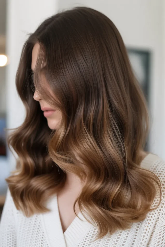Chocolate Brown Balayage with Soft Waves