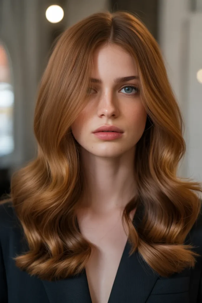 Classic Auburn Balayage with Soft Waves