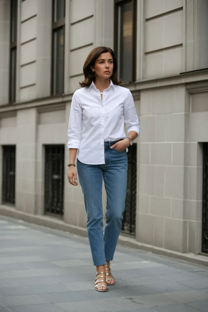 Classic White Shirt with Slim Jeans