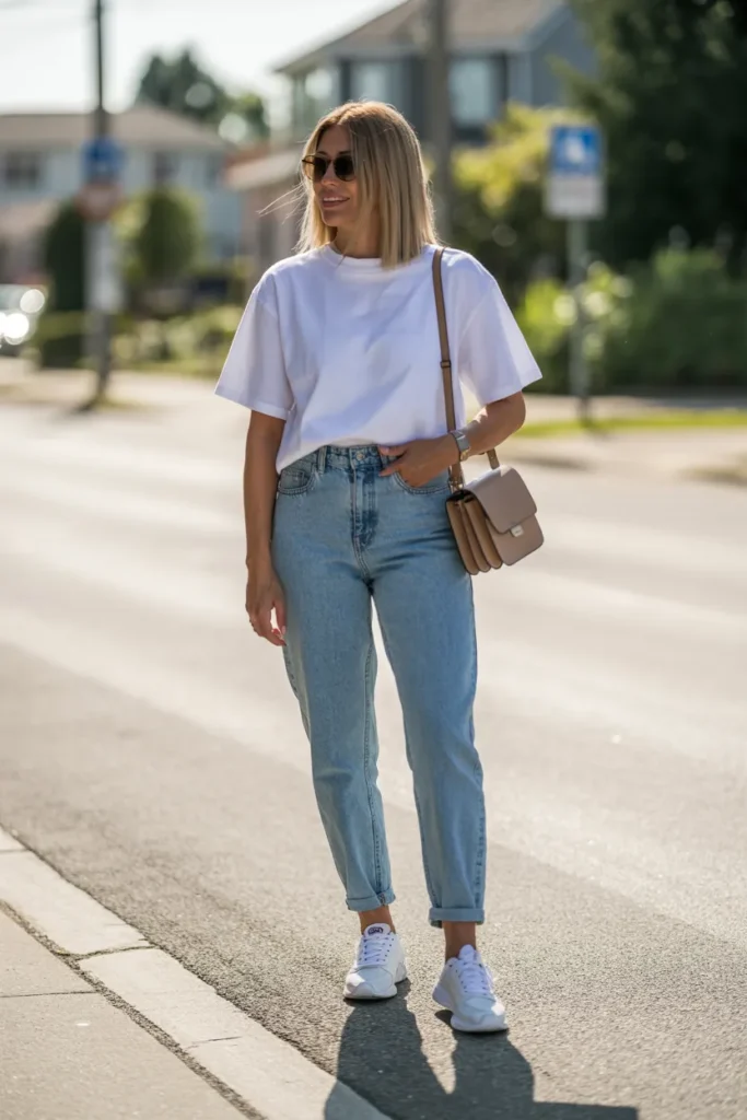 Classic White Tee with High-Waist Mom Jeans