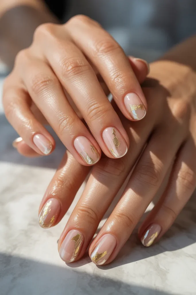 Clear Nails with Gold Foil Highlights