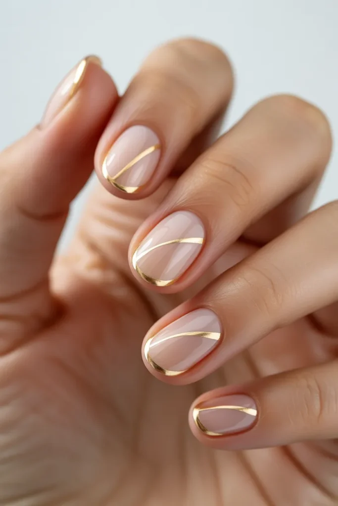 Clear Nails with Gold Foil Lines