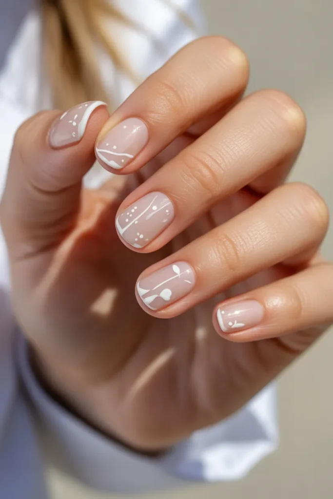 Clear Nails with Minimal White Art