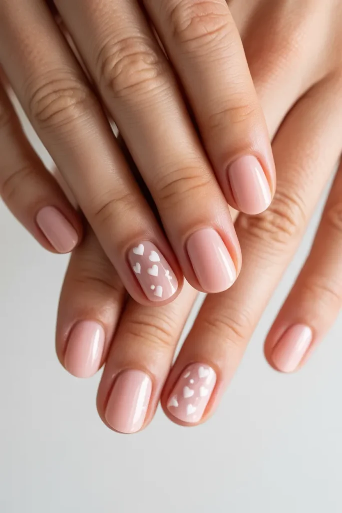 Clear Pink Nails With Heart Accents