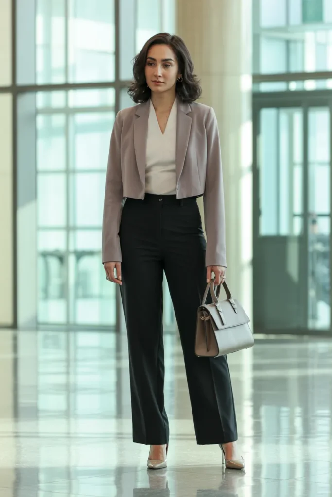Cropped Blazer with High-Waisted Trousers