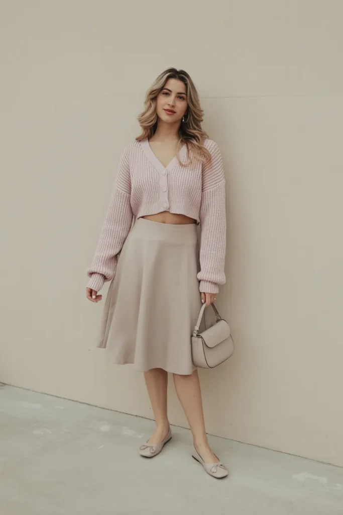 Cropped Cardigan with High-Waist Skirt