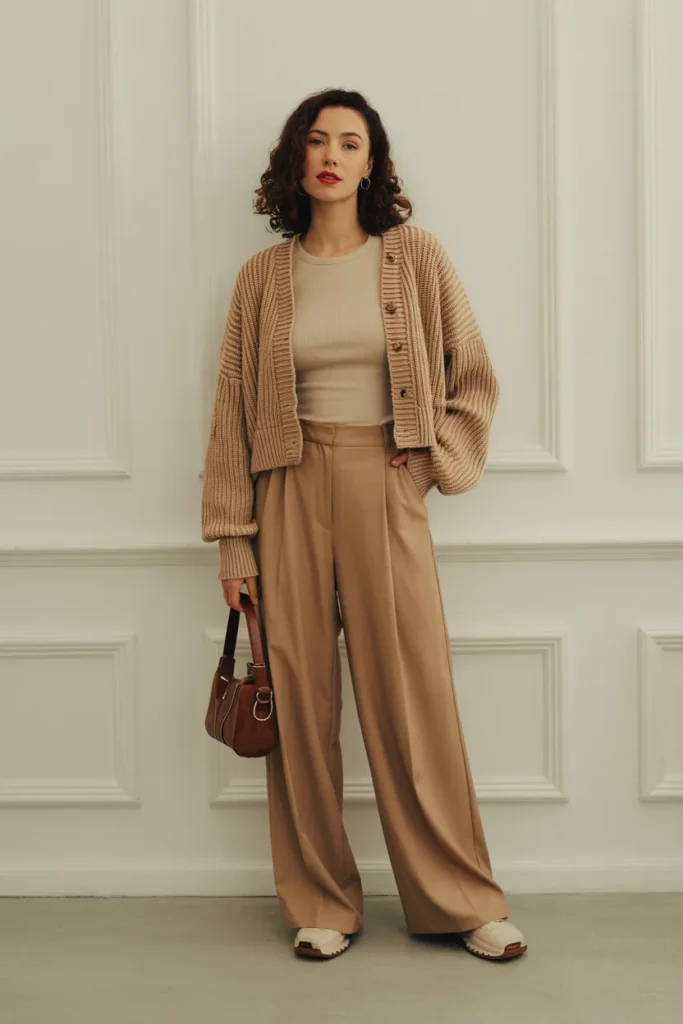 Cropped Cardigan with Wide-Leg Pants