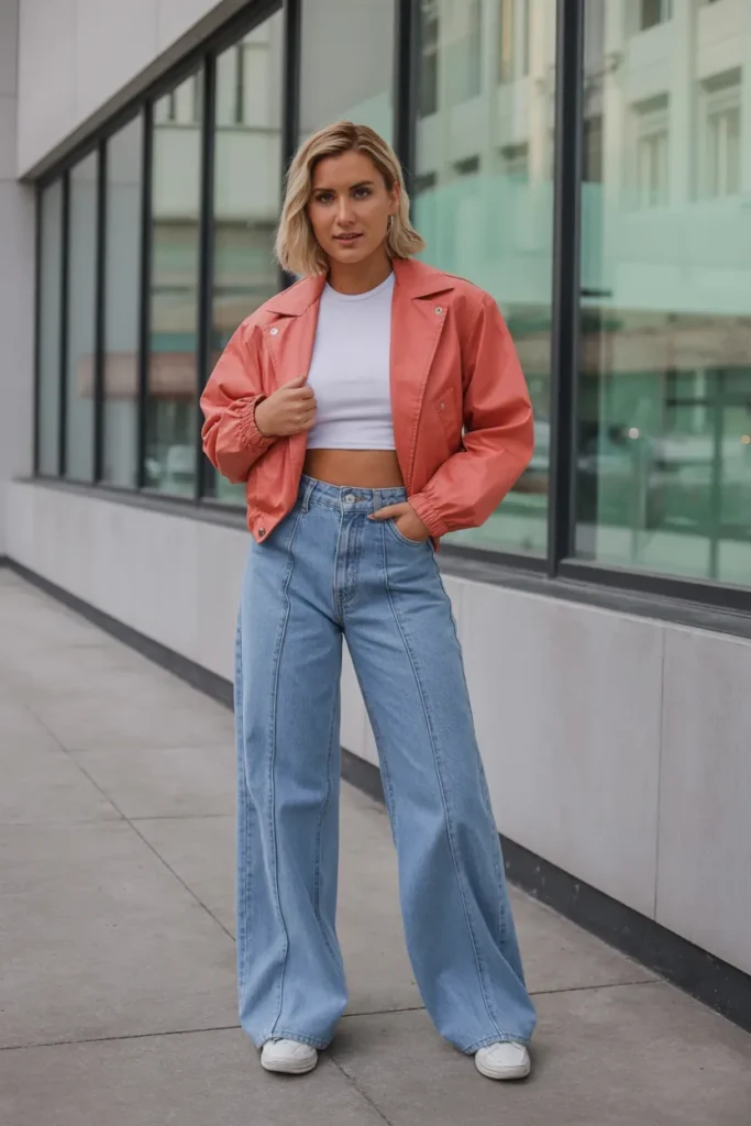 Cropped Jacket with High-Waist Jeans