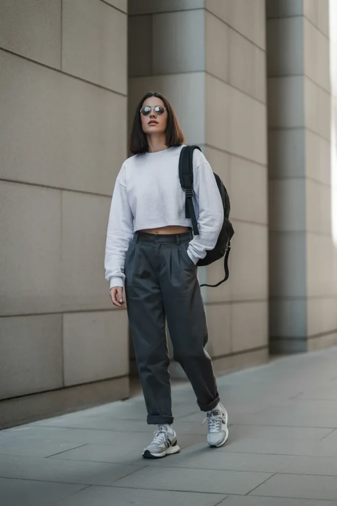Cropped Sweatshirt with High-Waisted Trousers