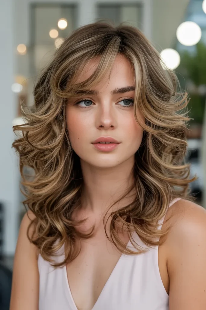 Curly Layered Cut with Highlights