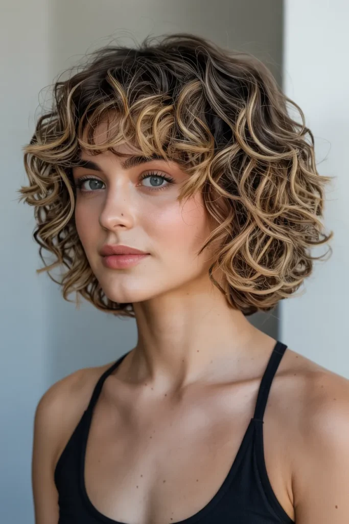 Curly Textured Bob with Bangs