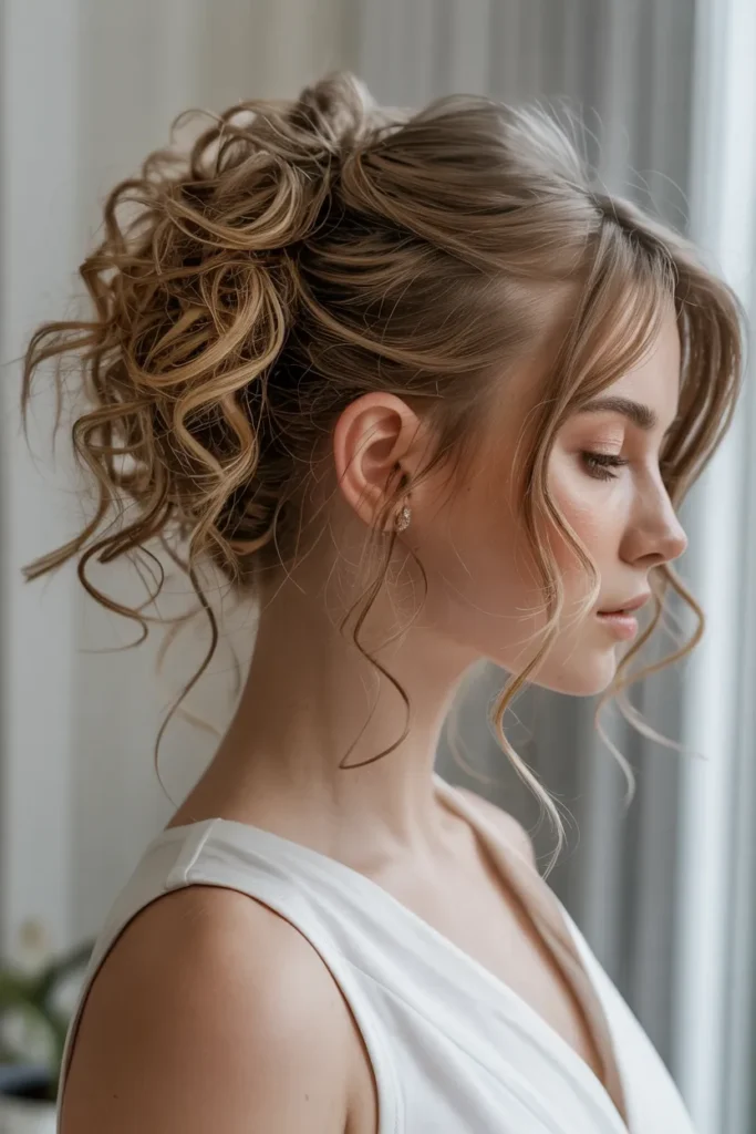 Curly Updo with Loose Tendrils