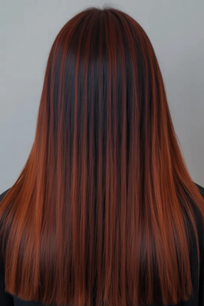 Dark Auburn Balayage on Long Straight Hair