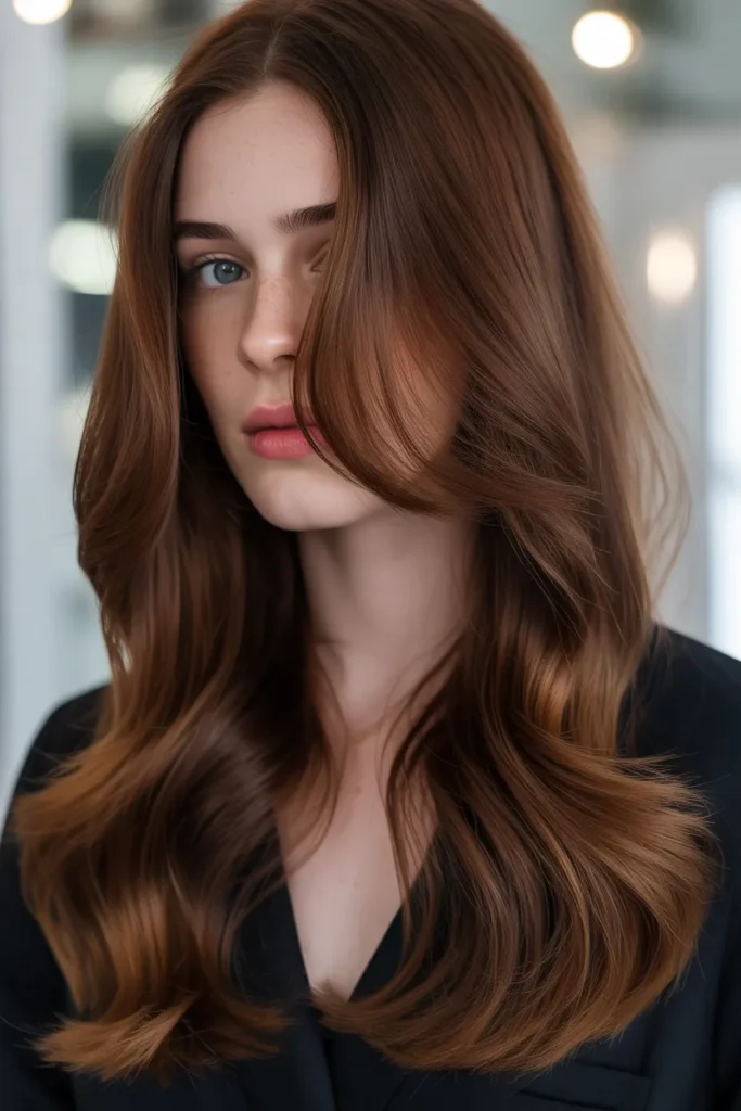 Deep Auburn Balayage with Glossy Finish