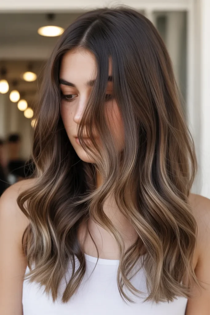 Deep Brown Balayage with Natural Blend