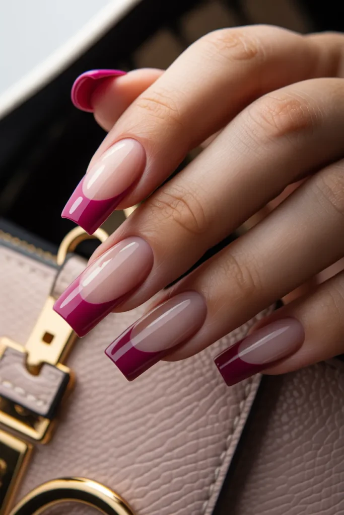 Deep Magenta French Tips on a Nude Base